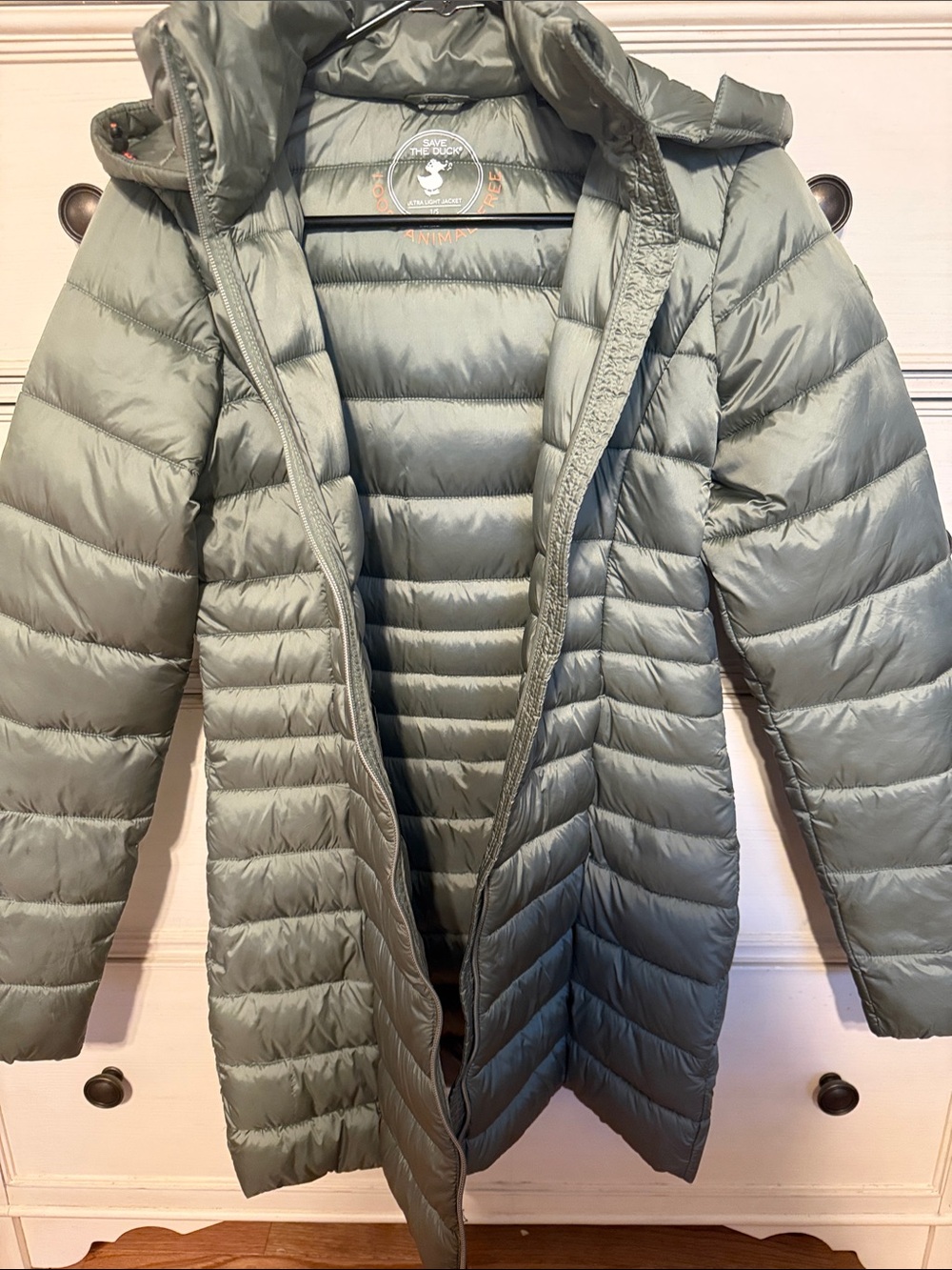 SAVE THE DUCK Quilted Puffer Coat in Sage Green
